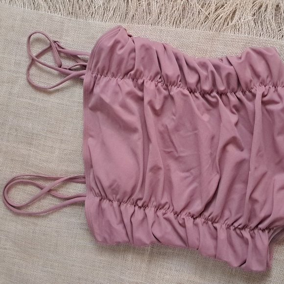 Pink Lily ruched seams square cut bandeau top one piece swimsuit rose SzM - Picture 10 of 11